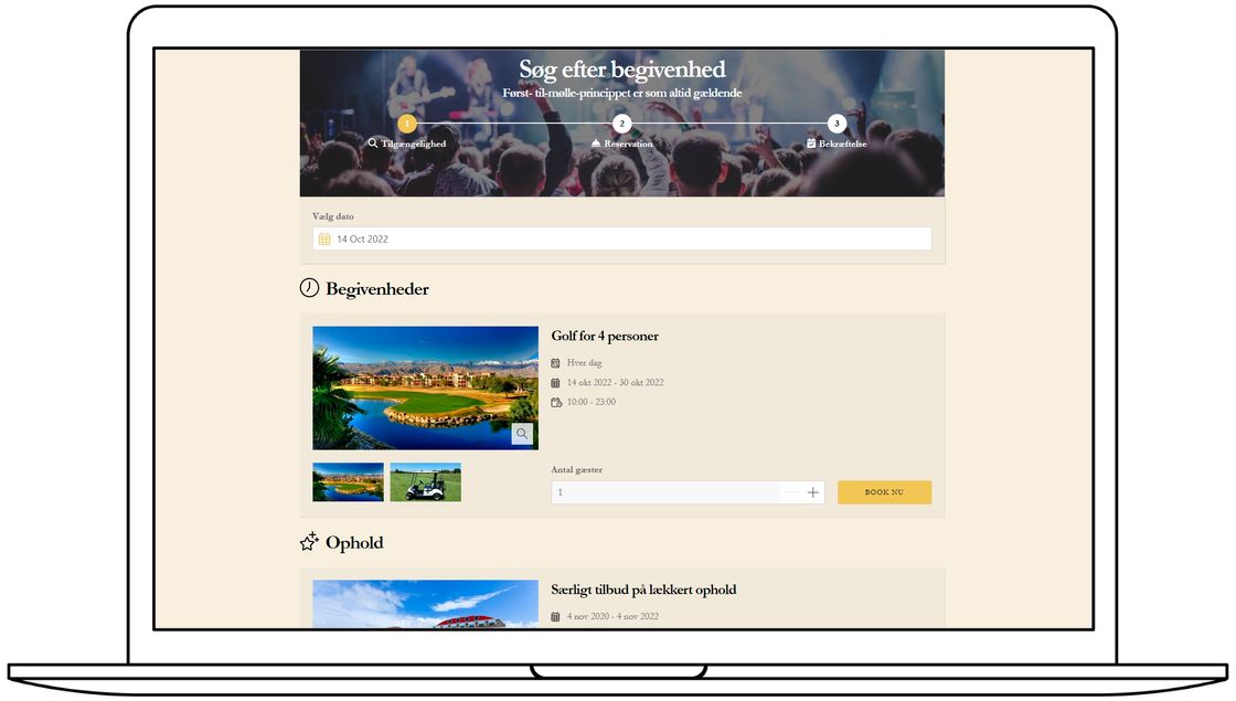 Skærmbillede af Konnectios event bookingsmodel